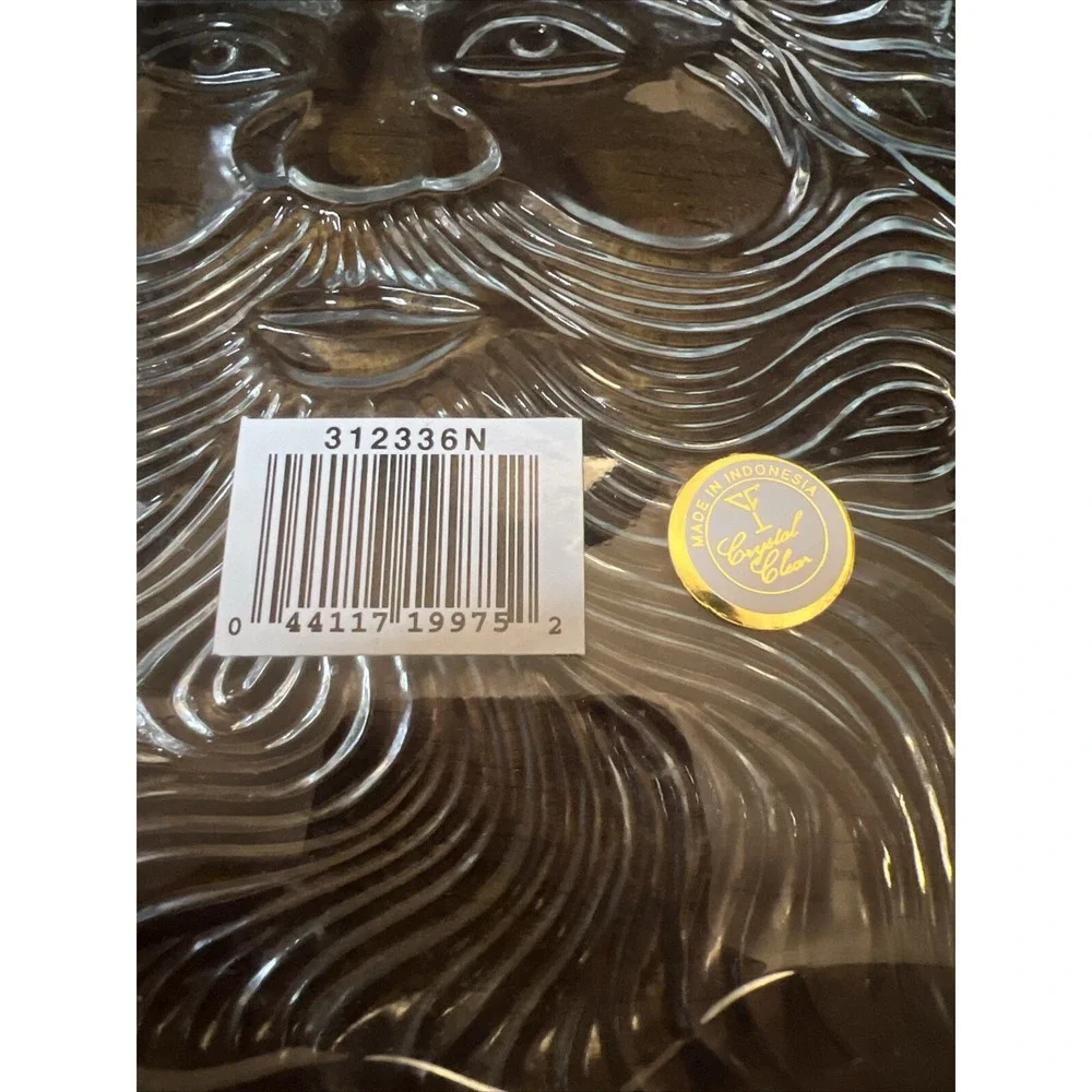 Crystal Clear Glass Santa Claus Platter Dish-Vintage Christmas‎ Holiday Candy